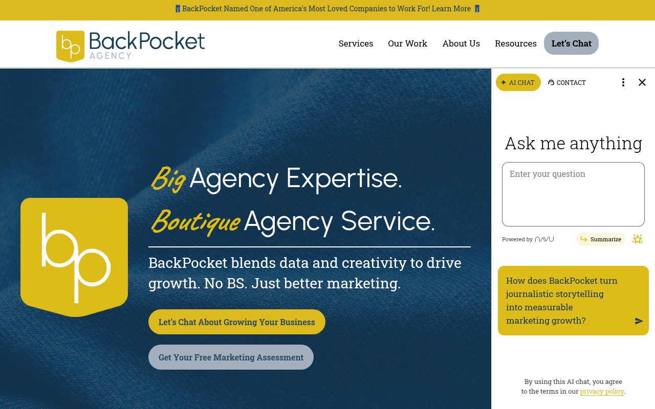 BackPocket Agency homepage