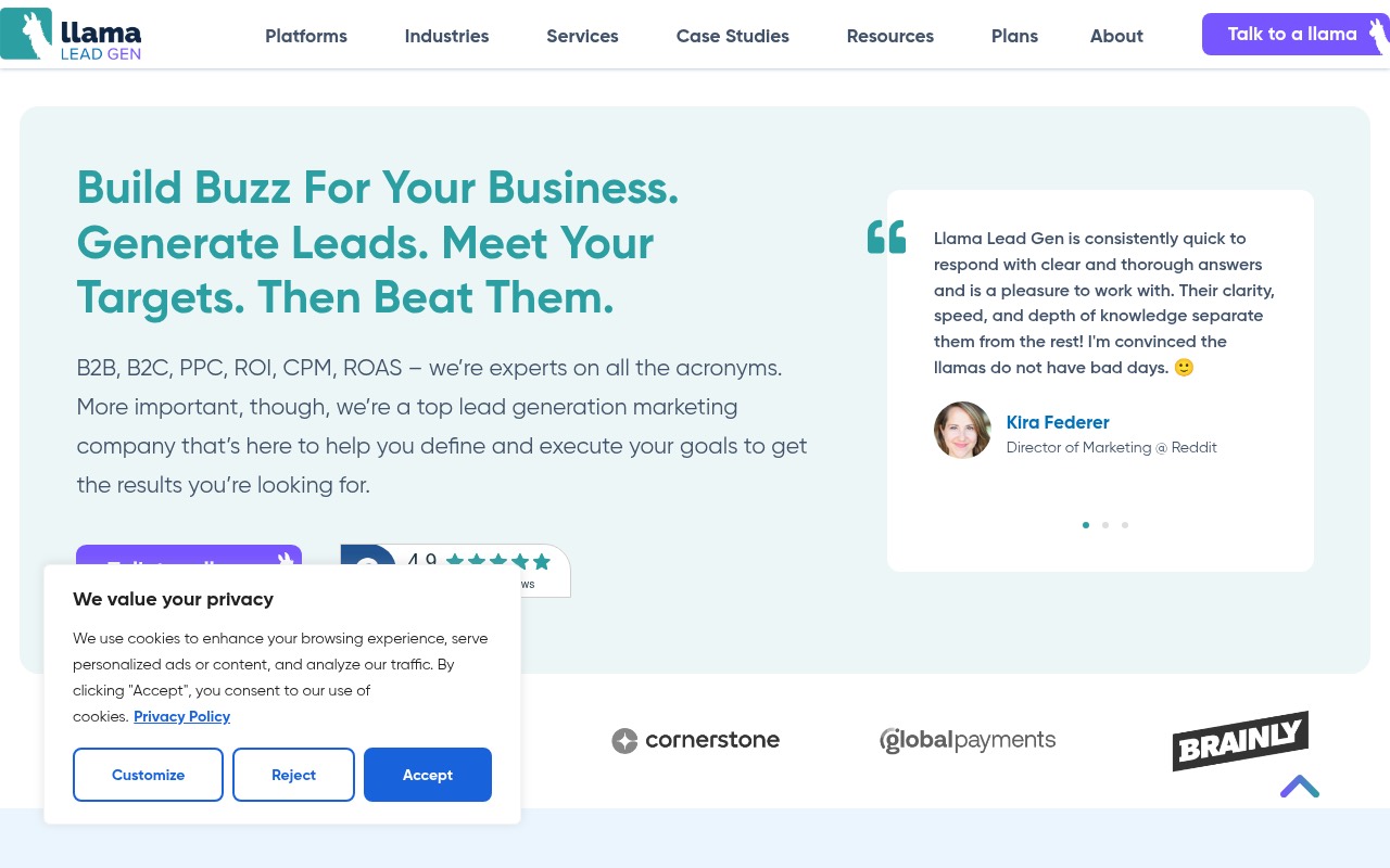 Llama Lead Gen homepage