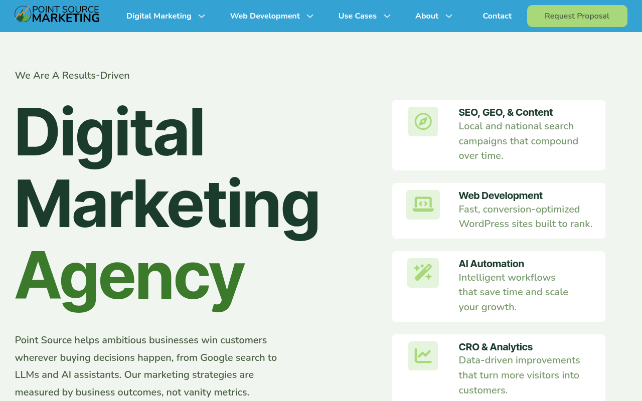 Point Source Marketing homepage