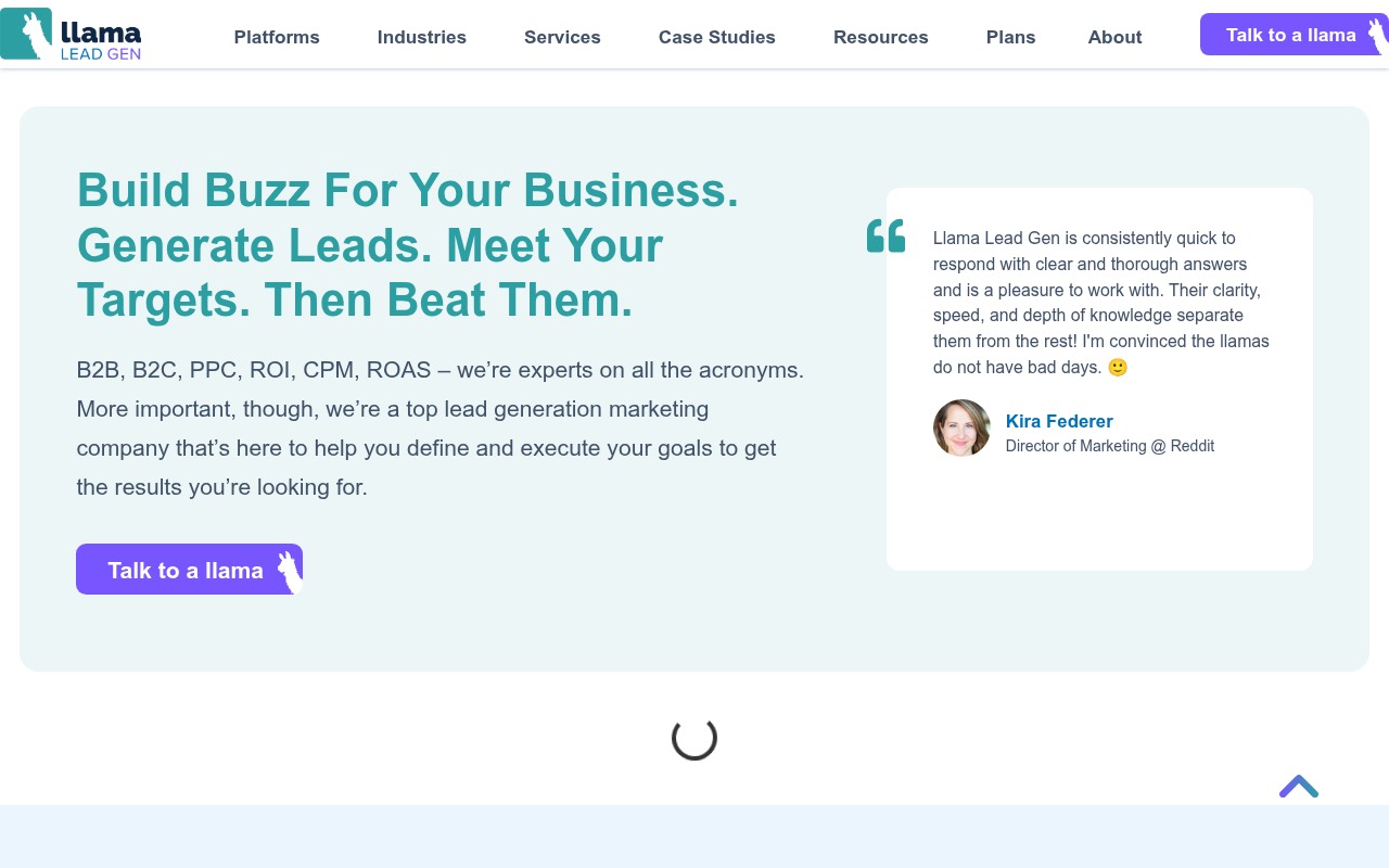 Llama Lead Gen homepage